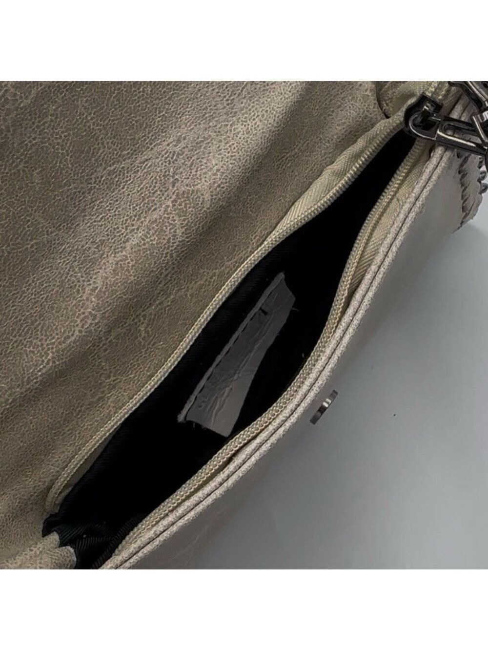 Leather Chain Crossbody Bag Metallic Taupe Gunmetal Hardware Small Fits Phone - Picture 2 of 12
